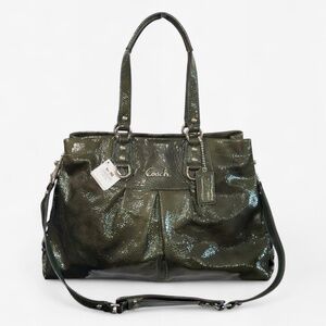 Coach Ashley Olive Green Patent Leather Carryall Shoulder Bag - NEW $398